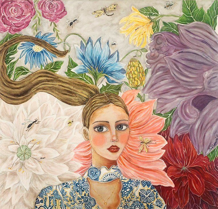 Mujer Flores Insectos