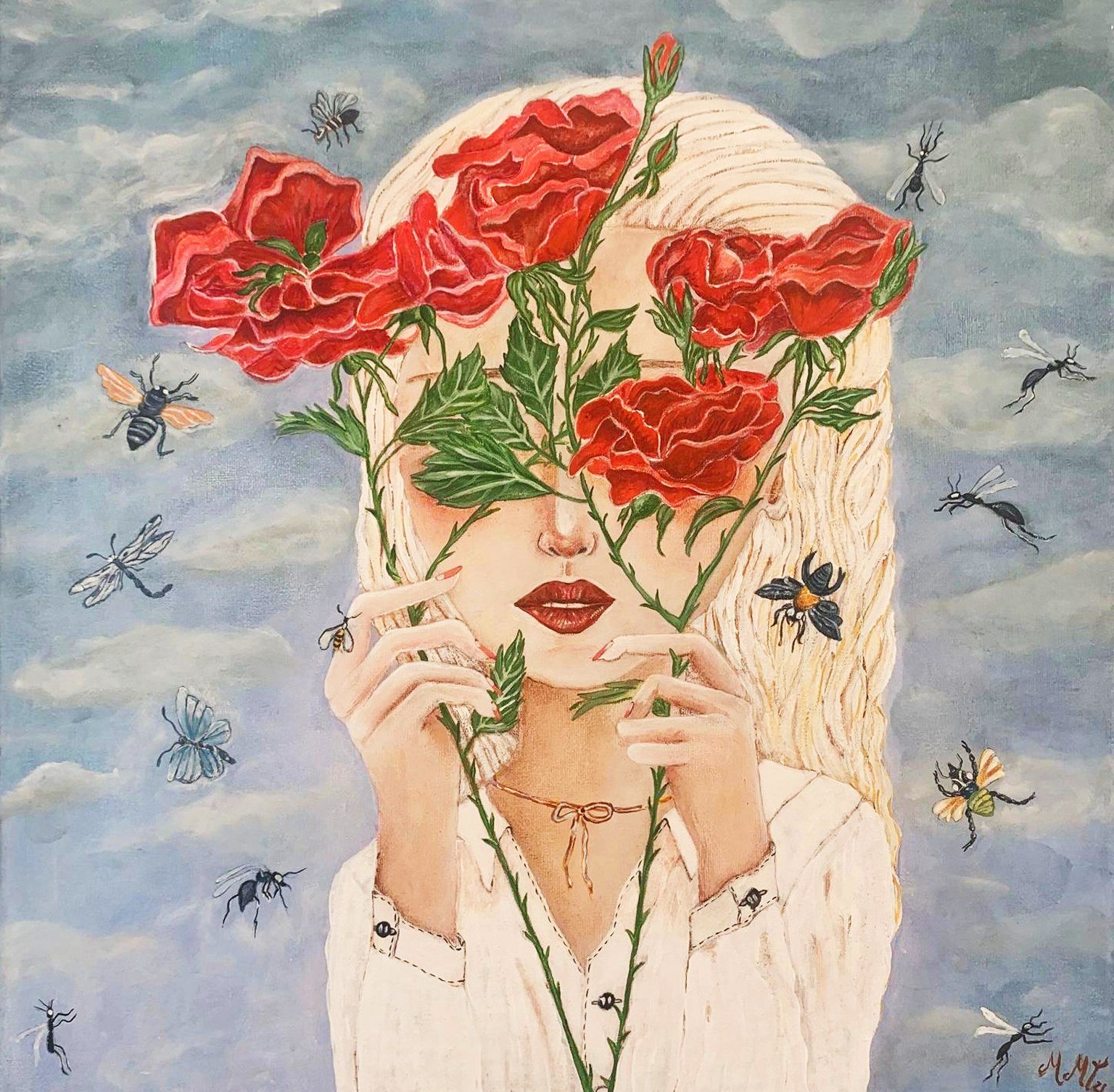 Mujer Rubia Rosas