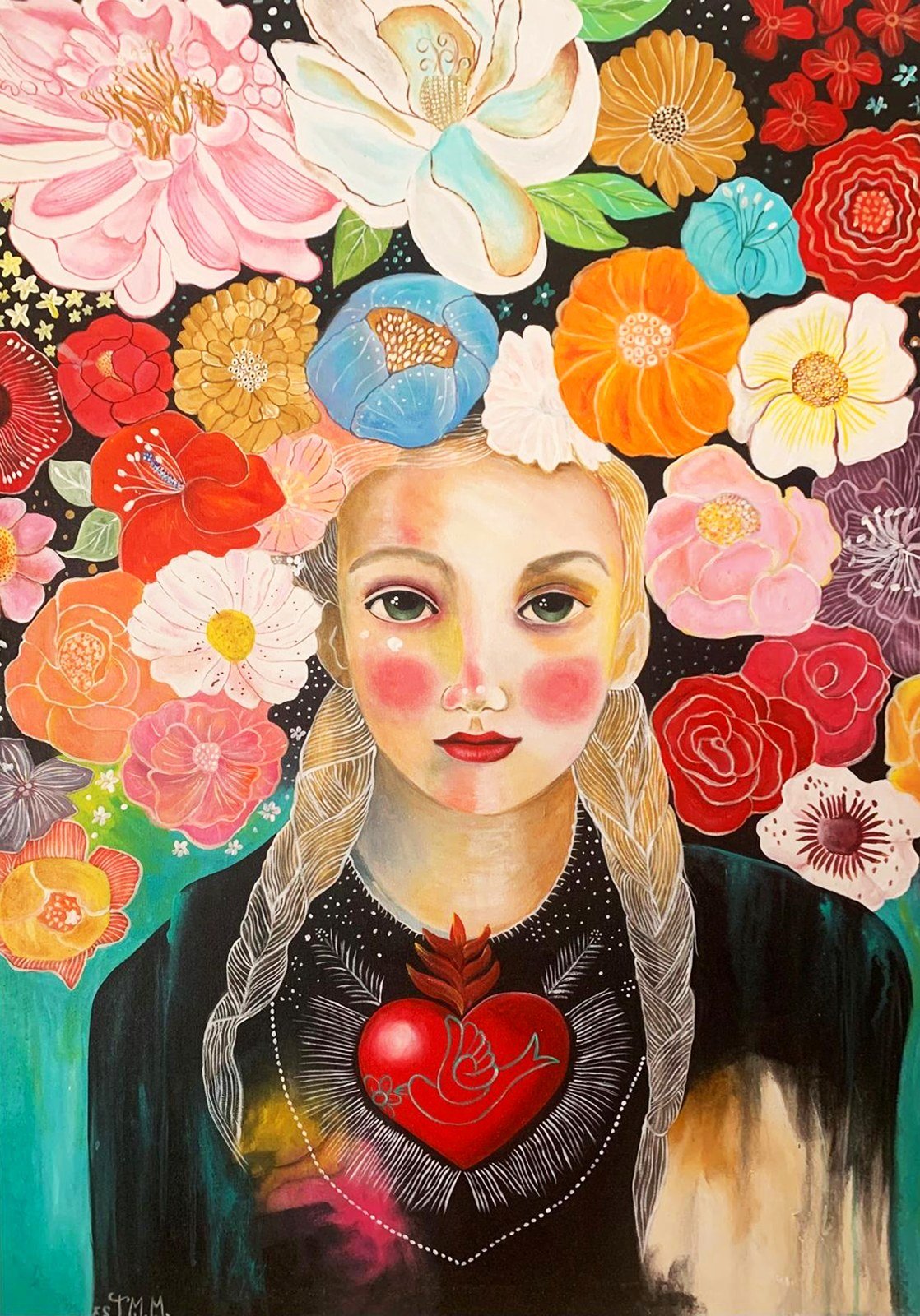 Mujer Trenzas Flores