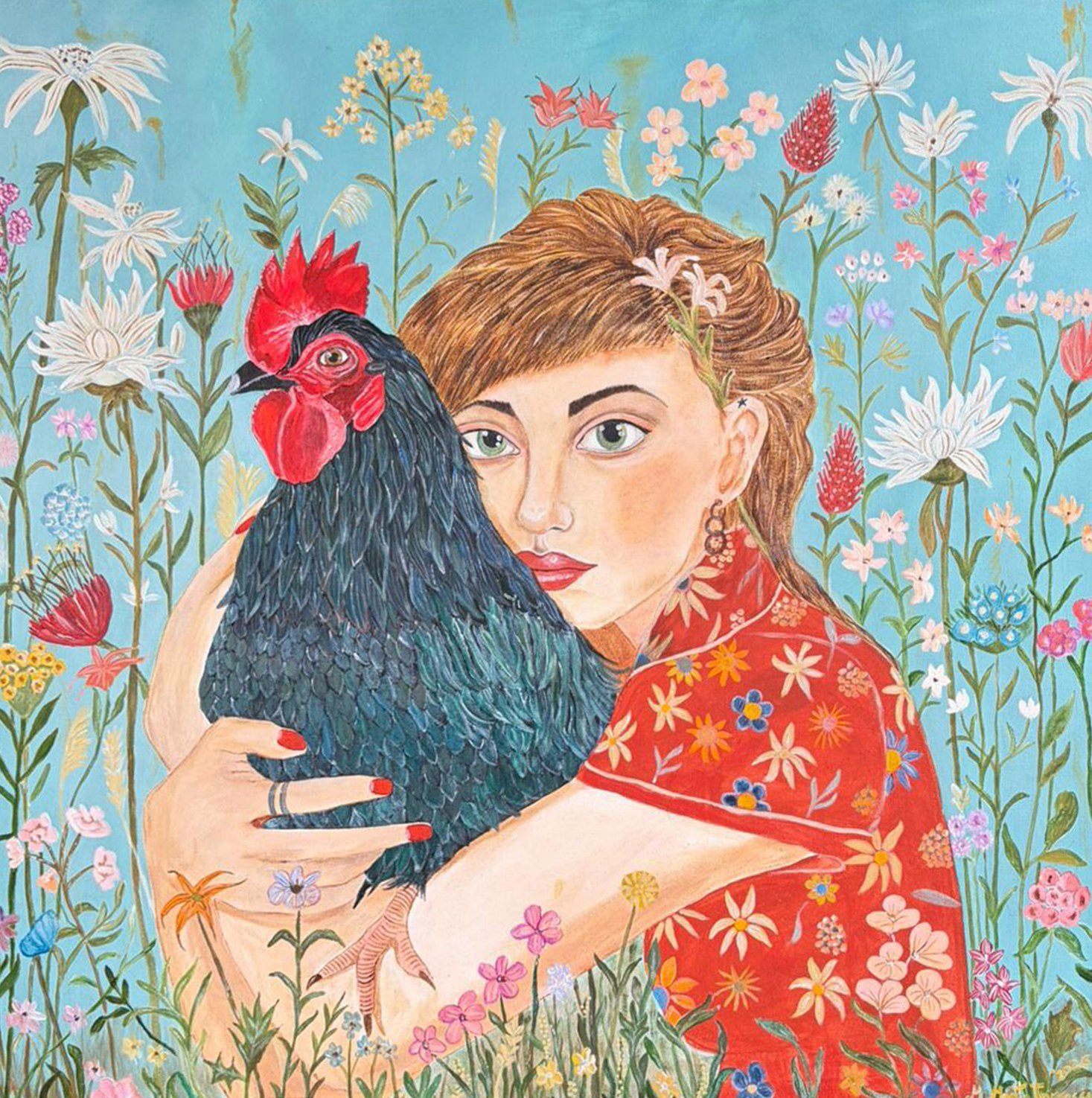 Retrato con Gallo